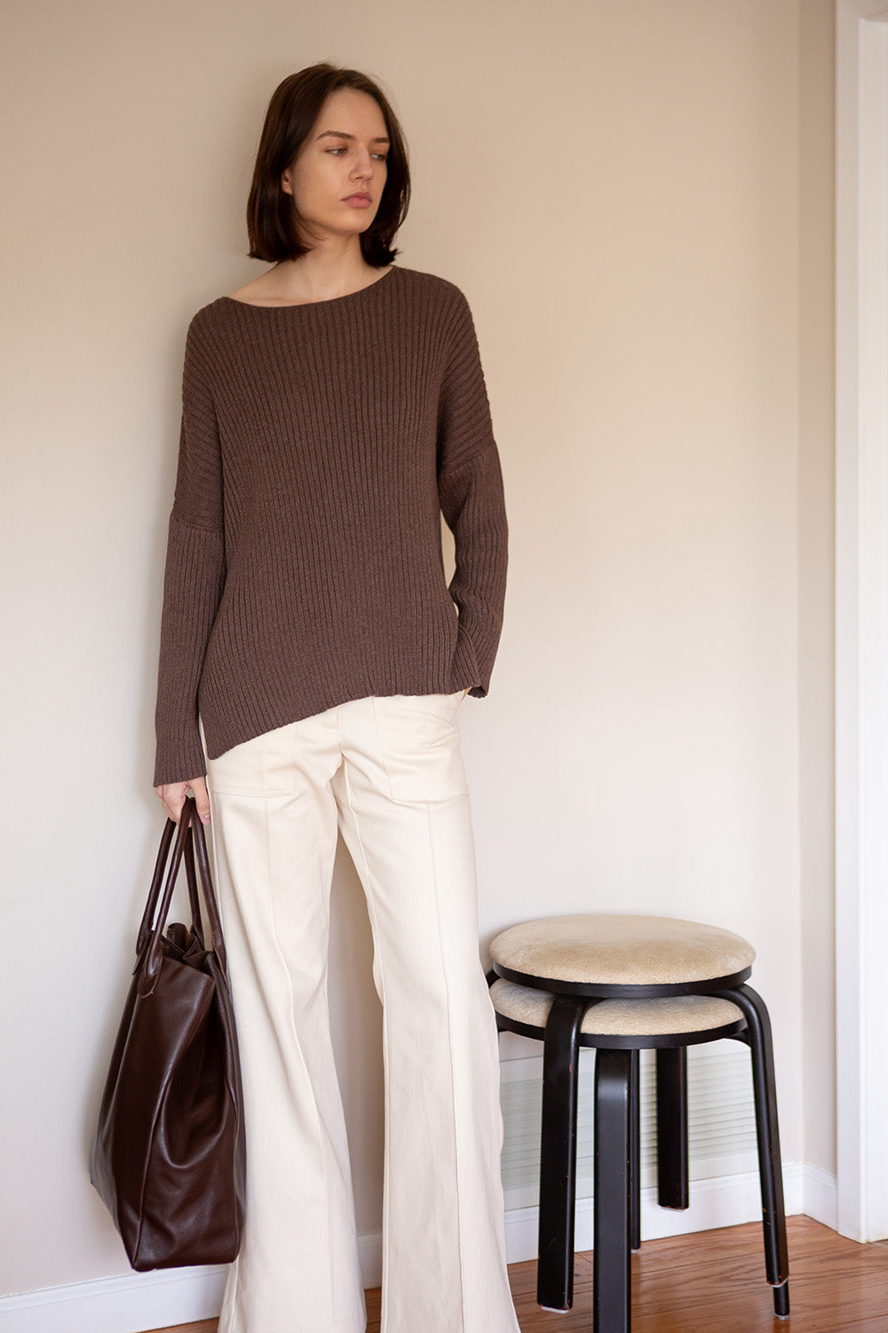 Ellie Pima Cotton Ribbed Pullover in Driftwood