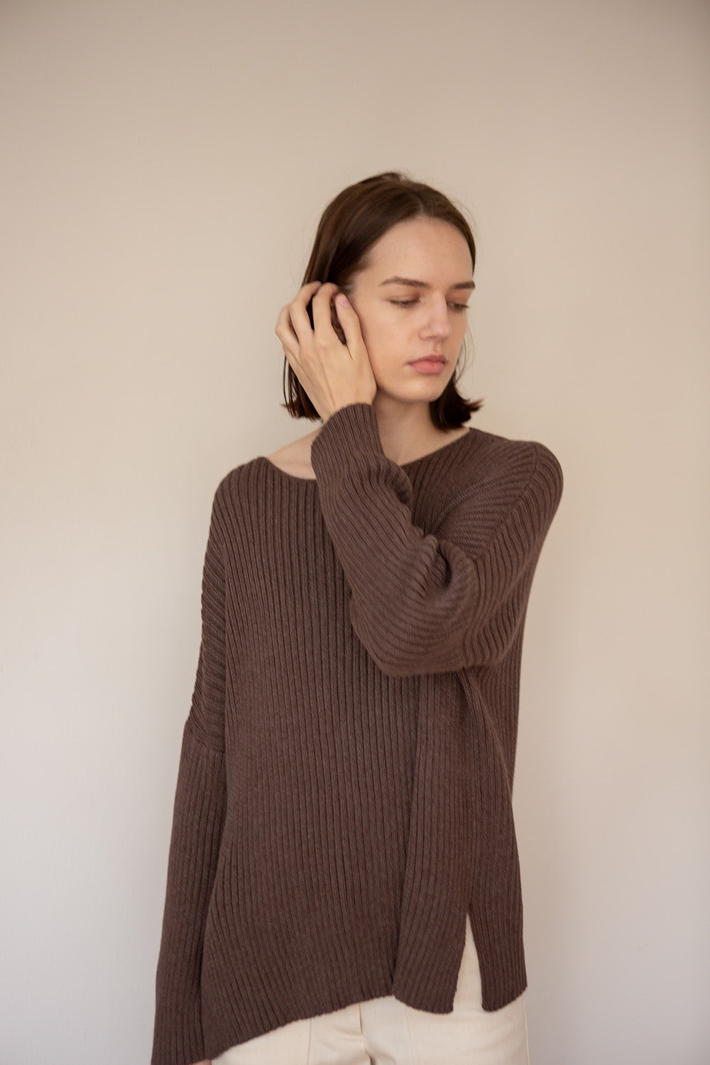 Ellie Pima Cotton Ribbed Pullover in Driftwood