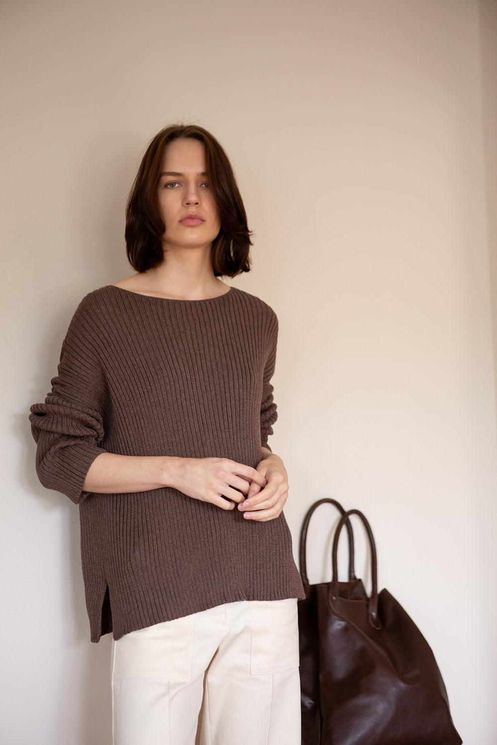 Ellie Pima Cotton Ribbed Pullover in Driftwood