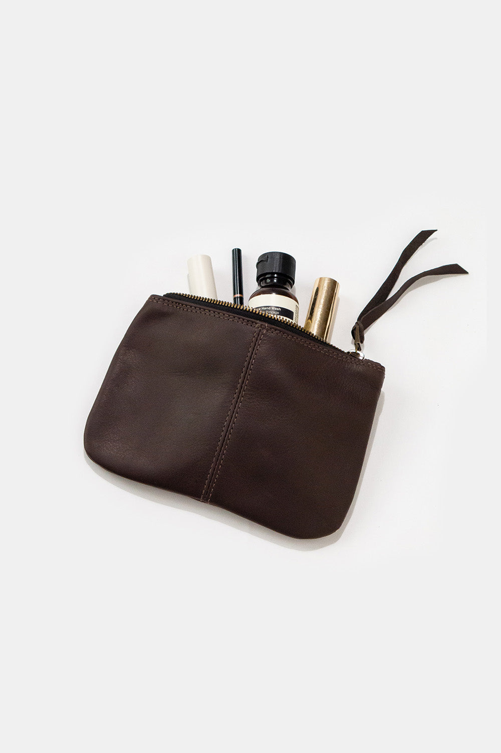 Elodie Leather Makeup Bag in Dark Chocolate