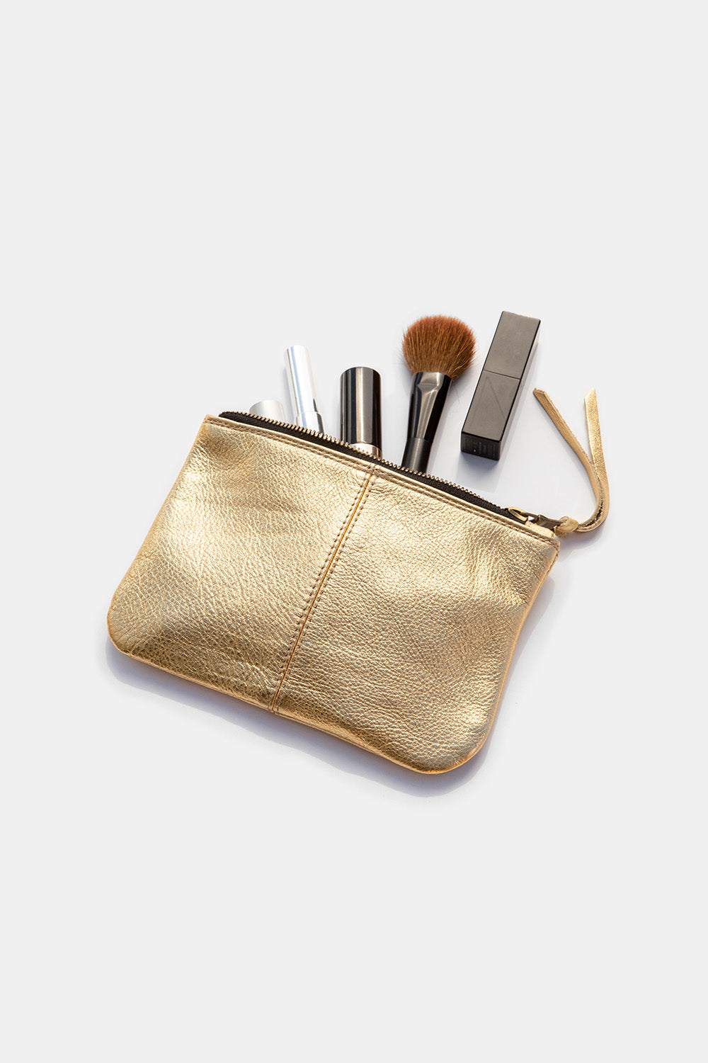 Elodie Leather Makeup Bag in Gold