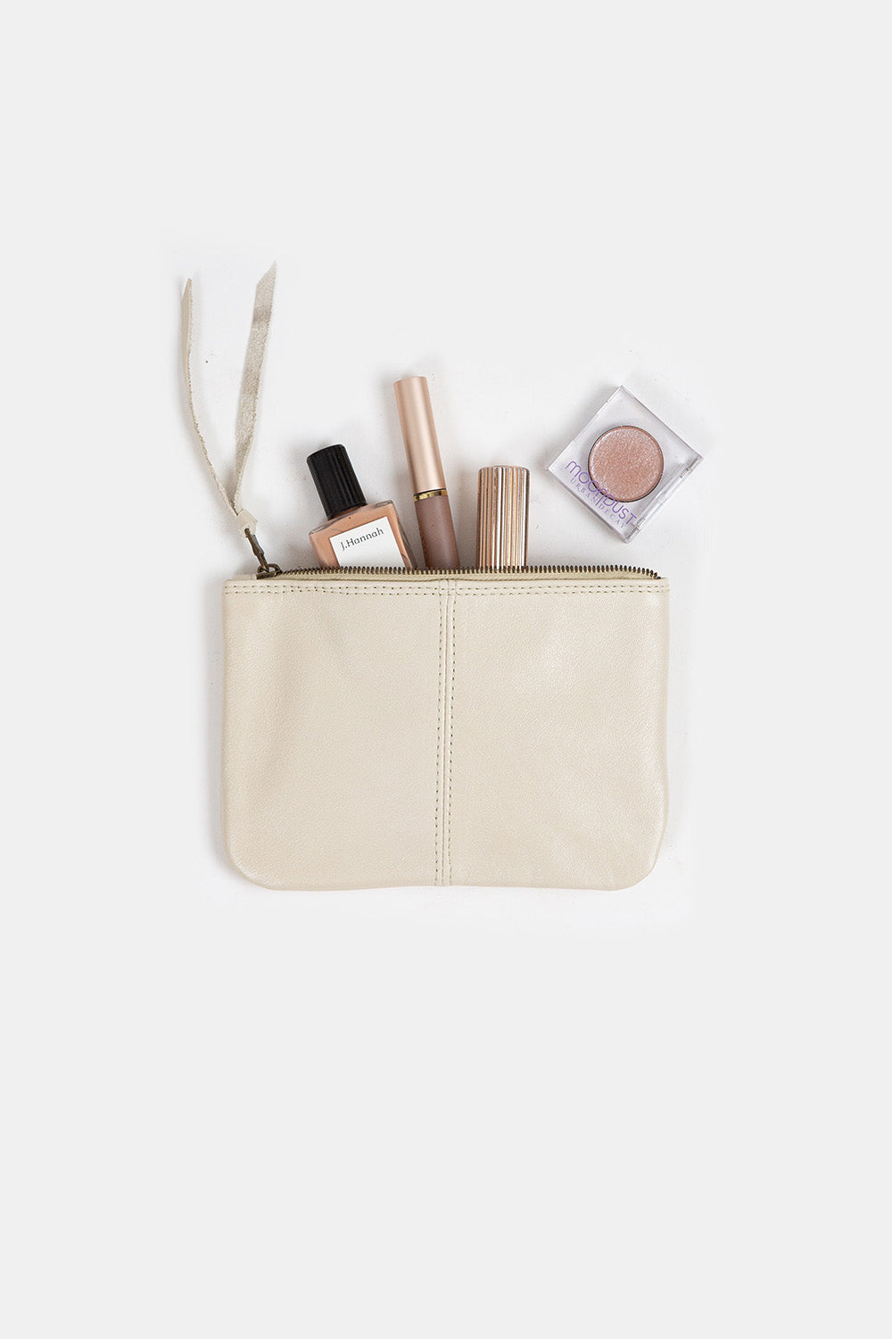 Elodie Leather Makeup Bag in Porcelain