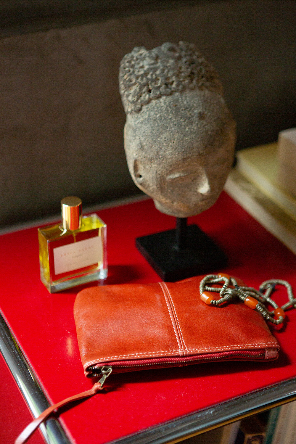 Elodie Leather Makeup Bag In Tomato