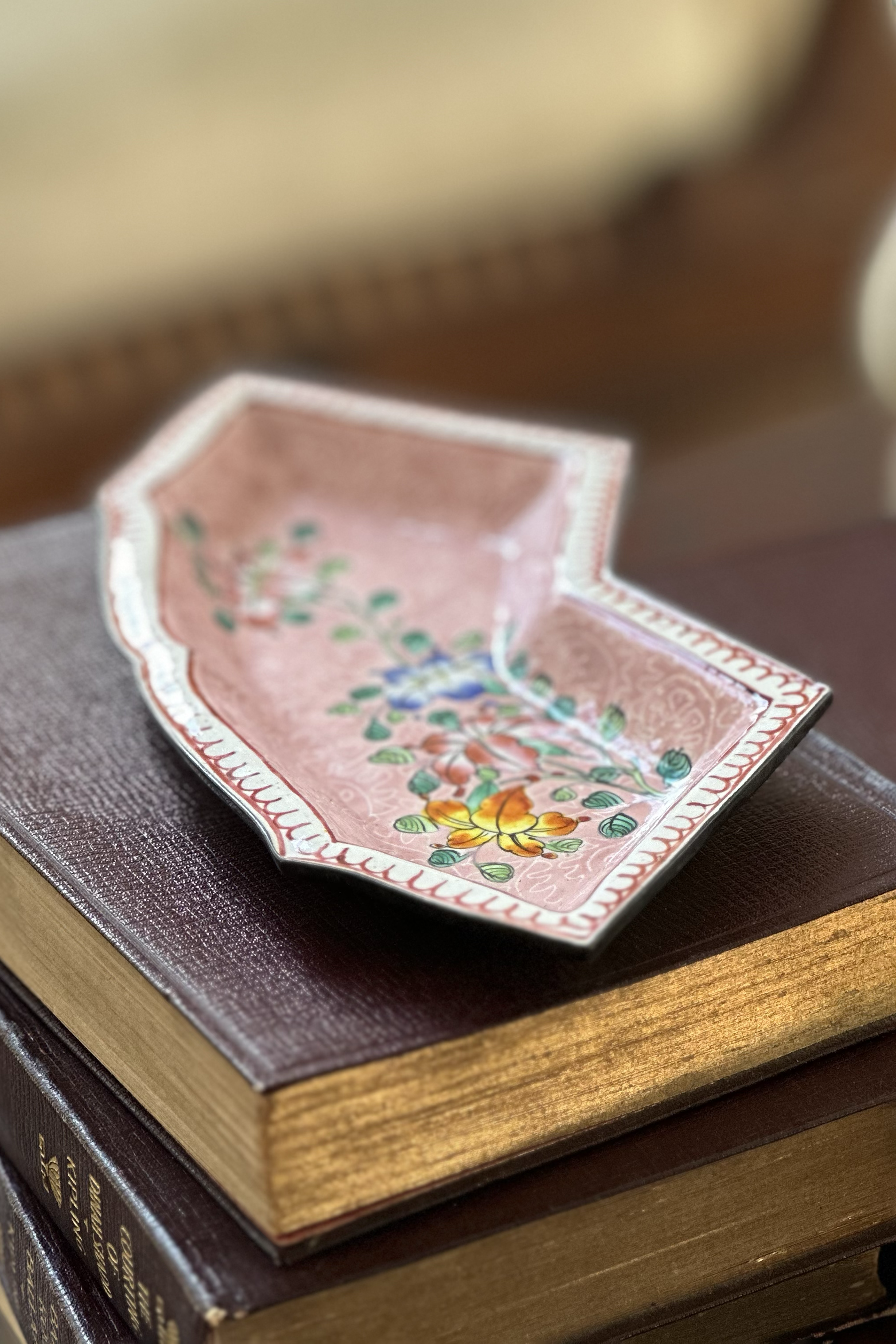 Vintage Chinese Pale Pink Small Enameled Metal Tray