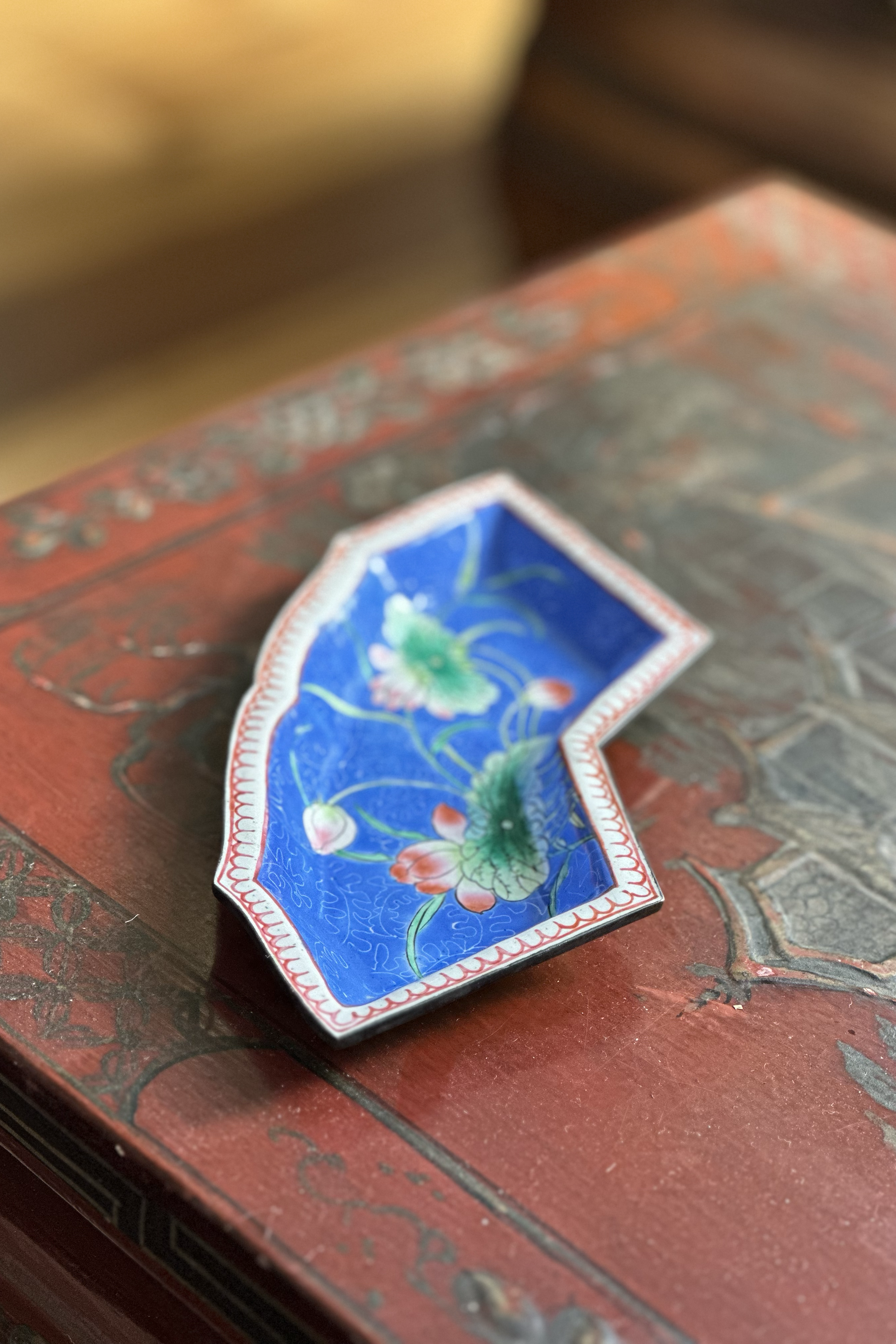 Vintage Chinese Royal Blue Small Enameled Metal Tray