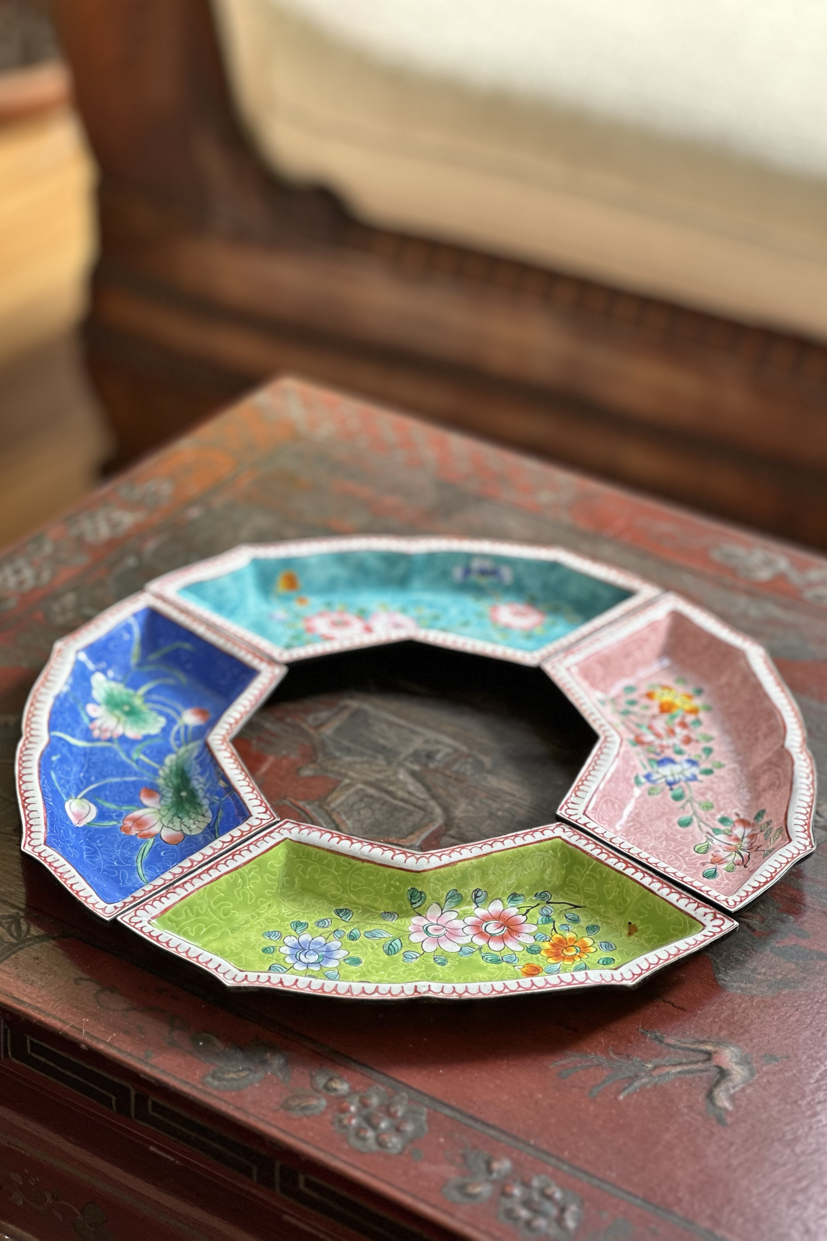 Vintage Chinese Pale Blue Small Enameled Metal Tray