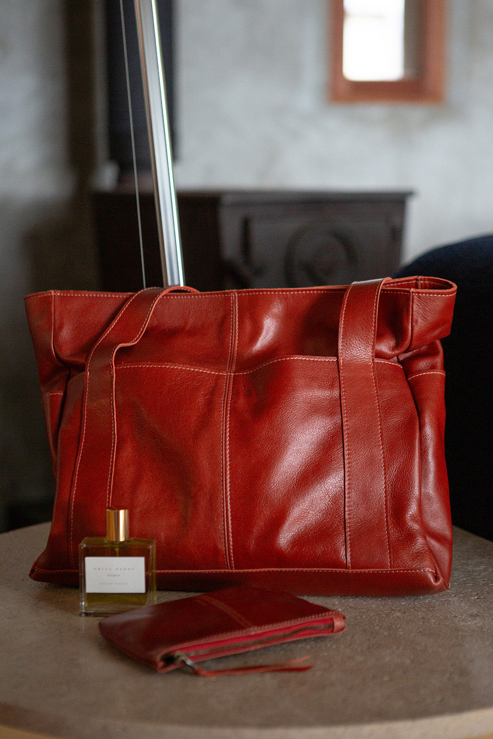 Etienne Leather Utility Tote in Tomato