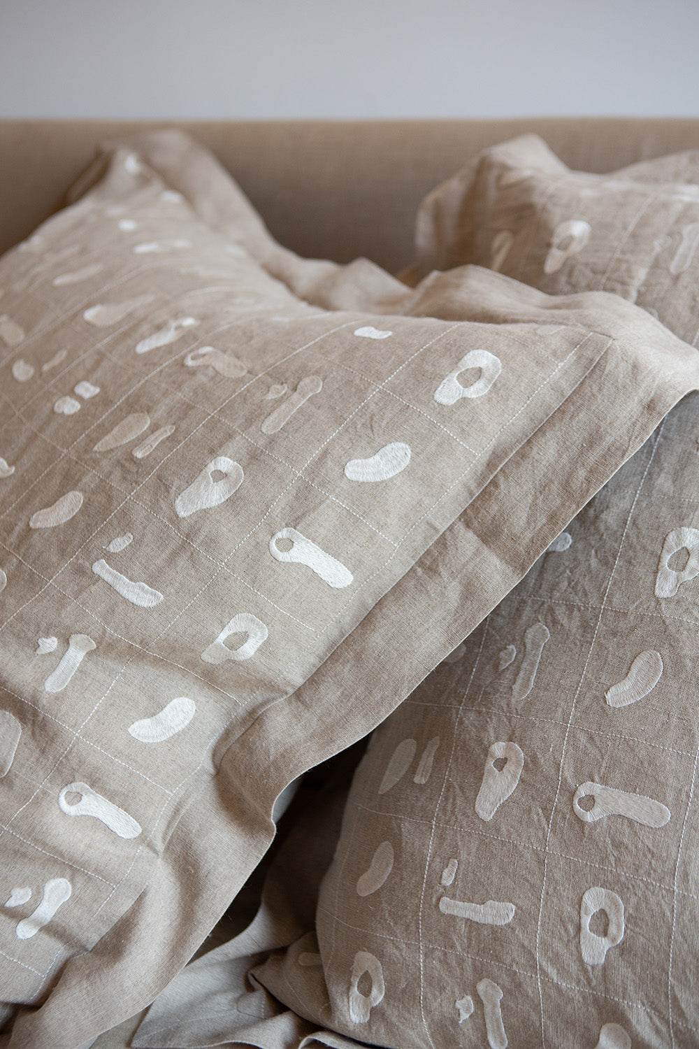 Linen Euro Sham In Natural Solid Embroidery