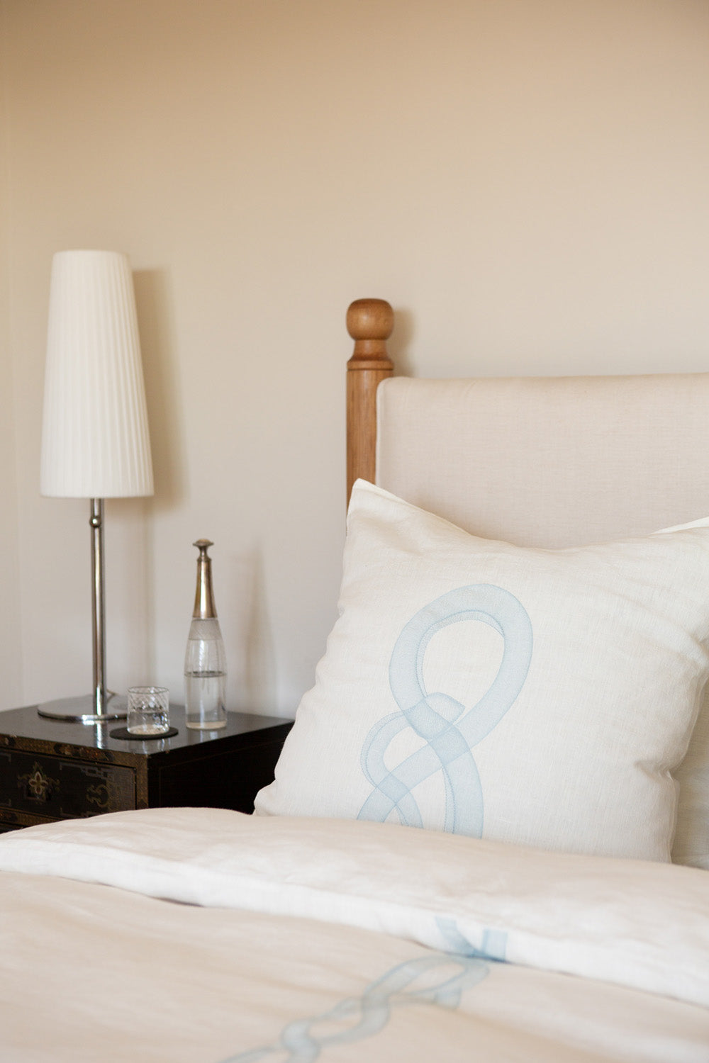 Serpens Embroidered Soft White Linen Euro Sham