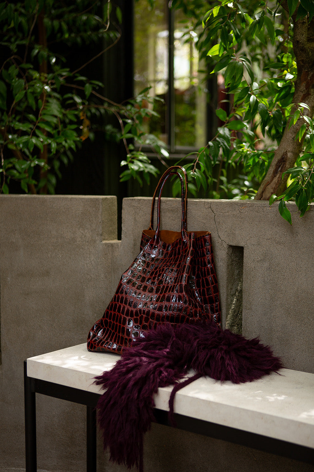 Eve Leather Tote in Mangosteen Croco