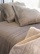 Mountain Flat Top Sheet in Hand-embroidered Natural Linen