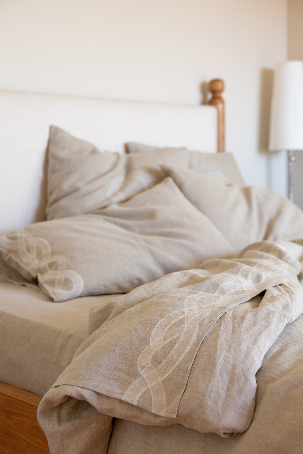 Serpens Embroidered Flat Top Sheet in Natural Linen