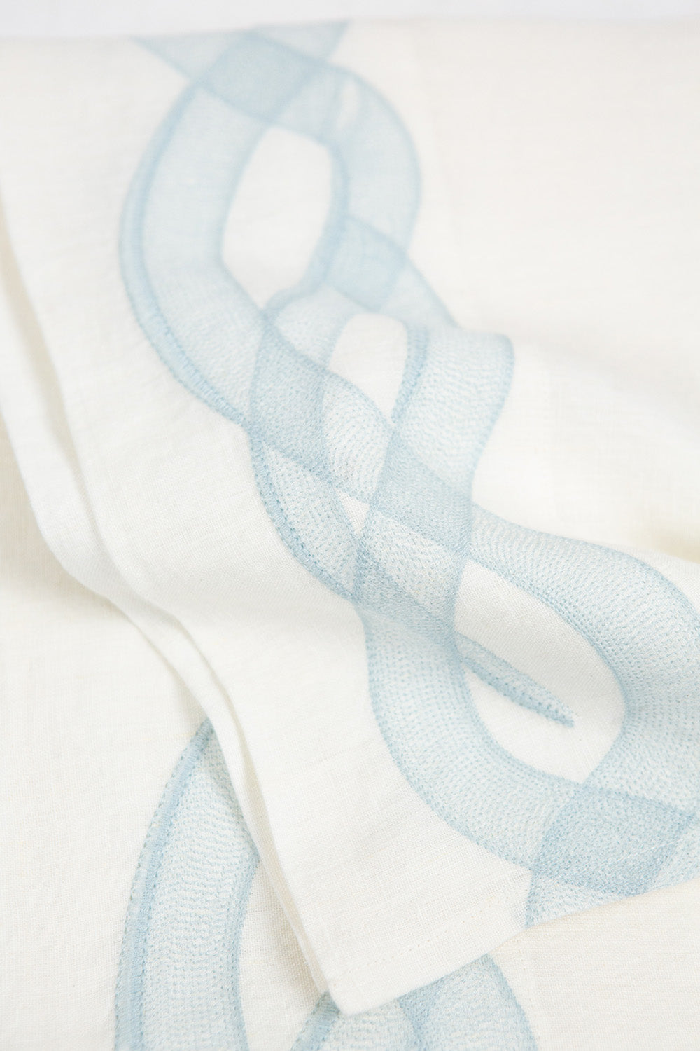 Serpens Embroidered Flat Top Sheet in Soft White Linen