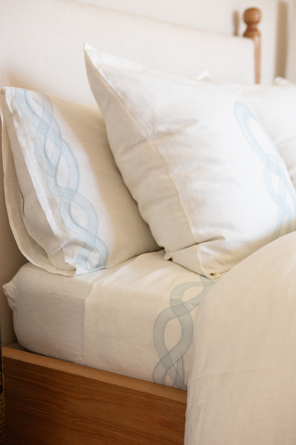 Serpens Embroidered Flat Top Sheet in Soft White Linen