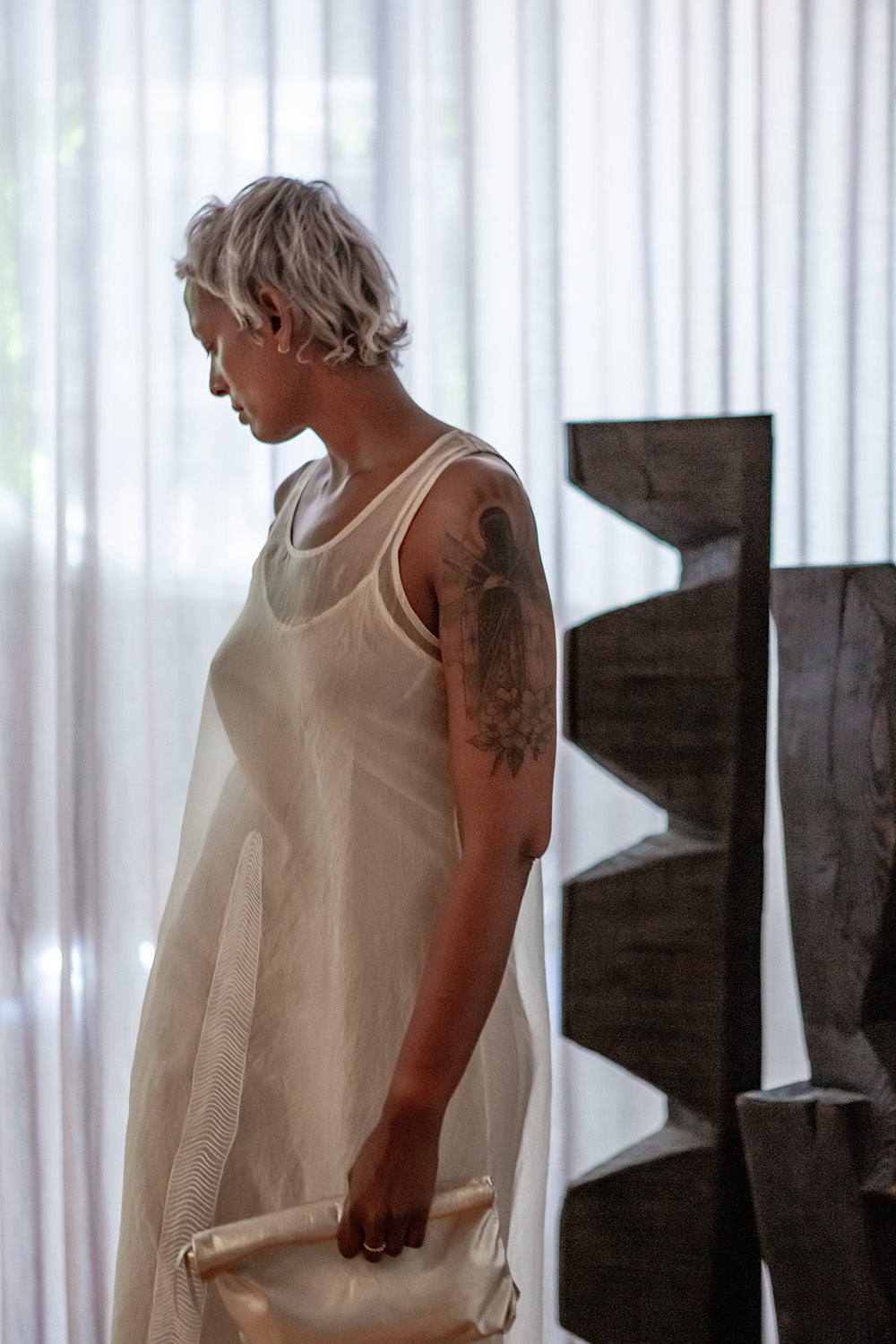 Gamine Embroidered Silk Organza Dress In Ivory