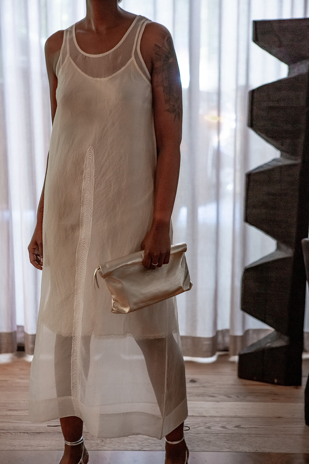 Gamine Embroidered Silk Organza Dress In Ivory