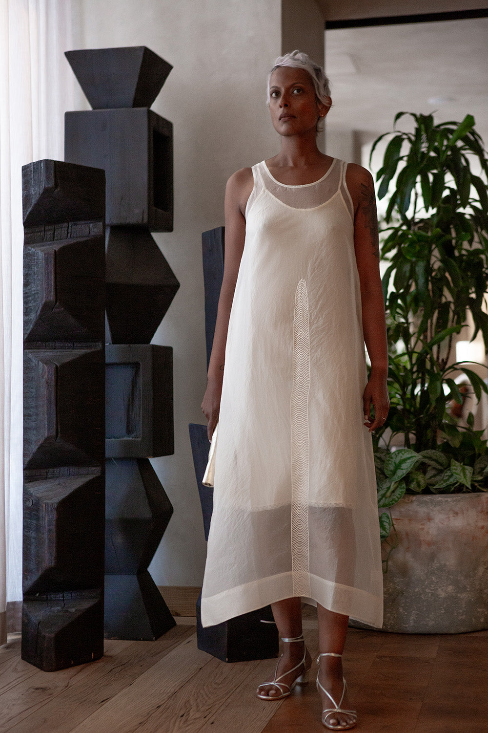 Gamine Embroidered Silk Organza Dress In Ivory