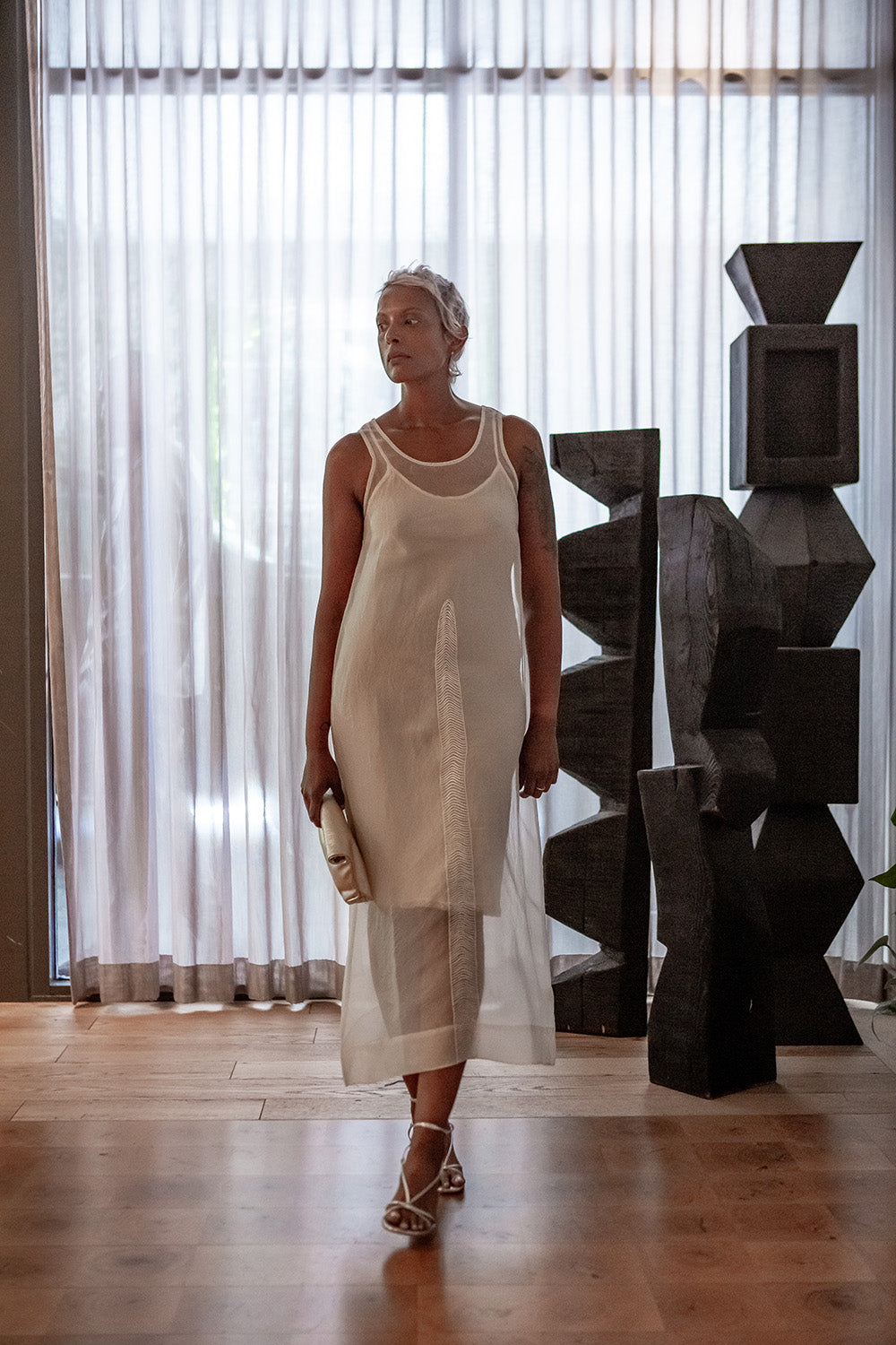 Gamine Embroidered Silk Organza Dress In Ivory