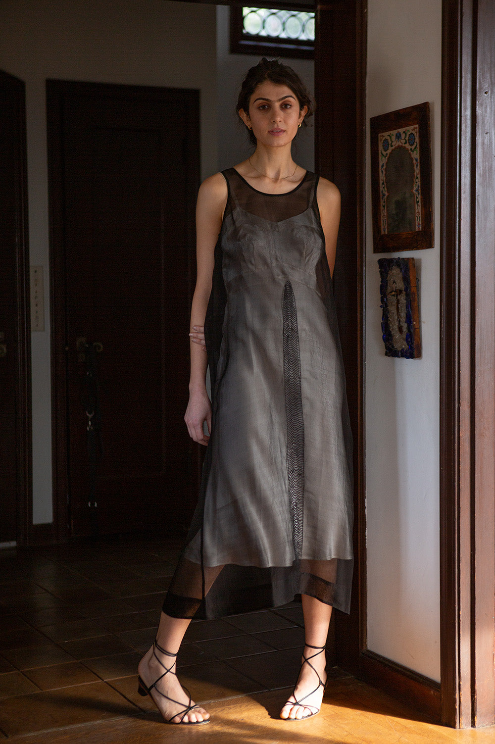 Gamine Embroidered Silk Organza Dress In Onyx