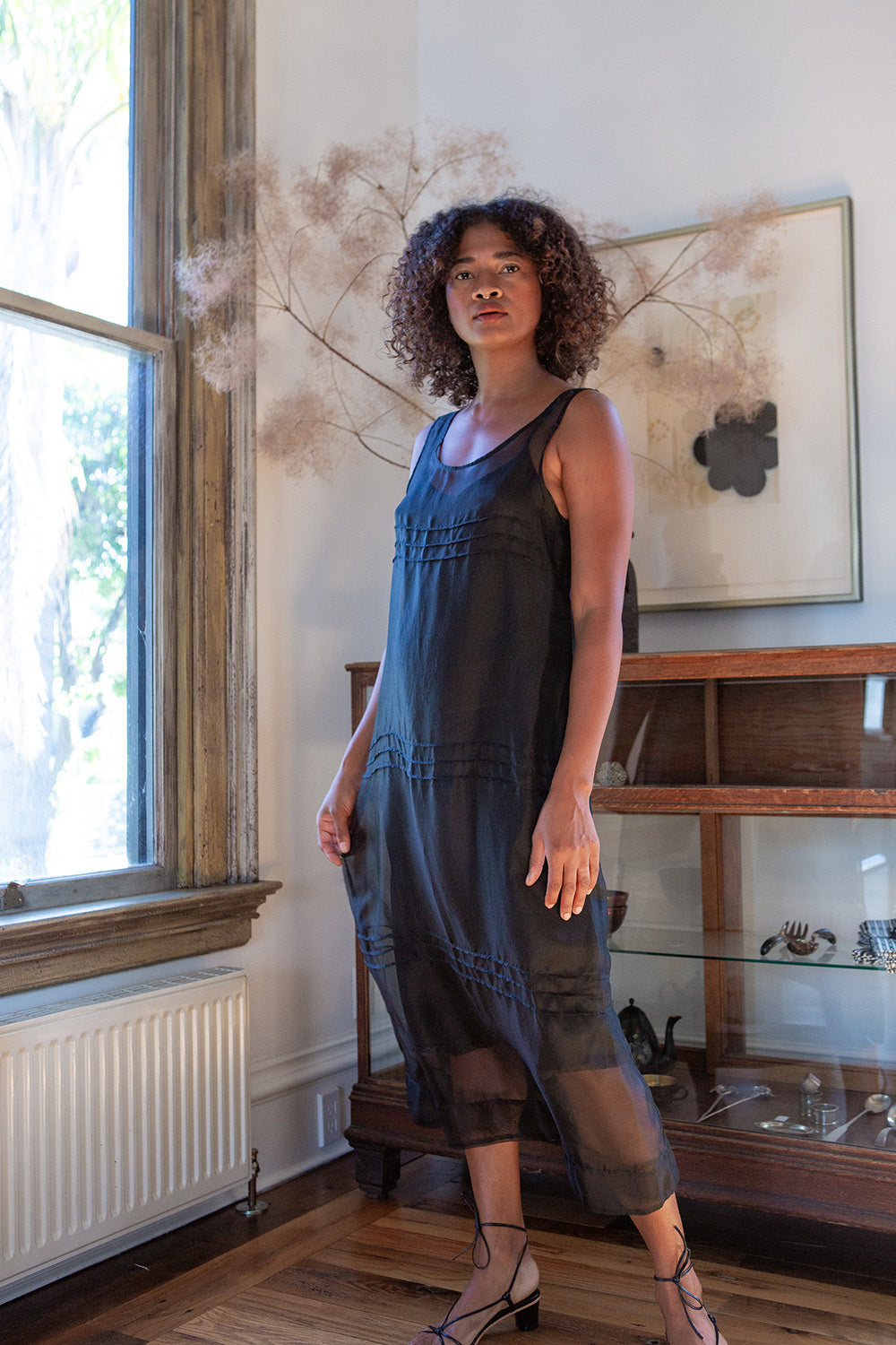 organza dress Gamine Pintuck Silk Organza Dress In Onyx 3