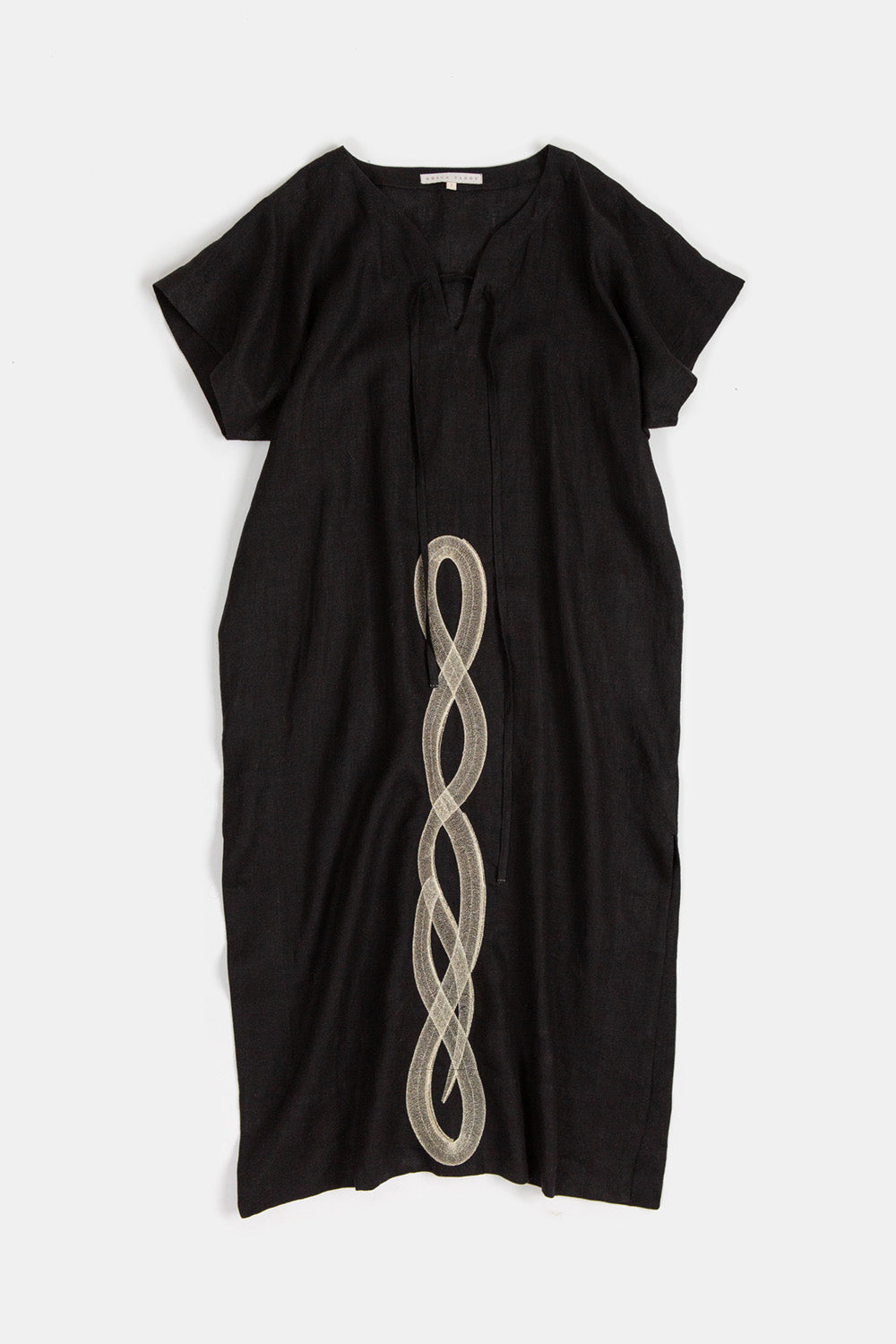 Girard Embroidered Caftan In Serpens Black Linen