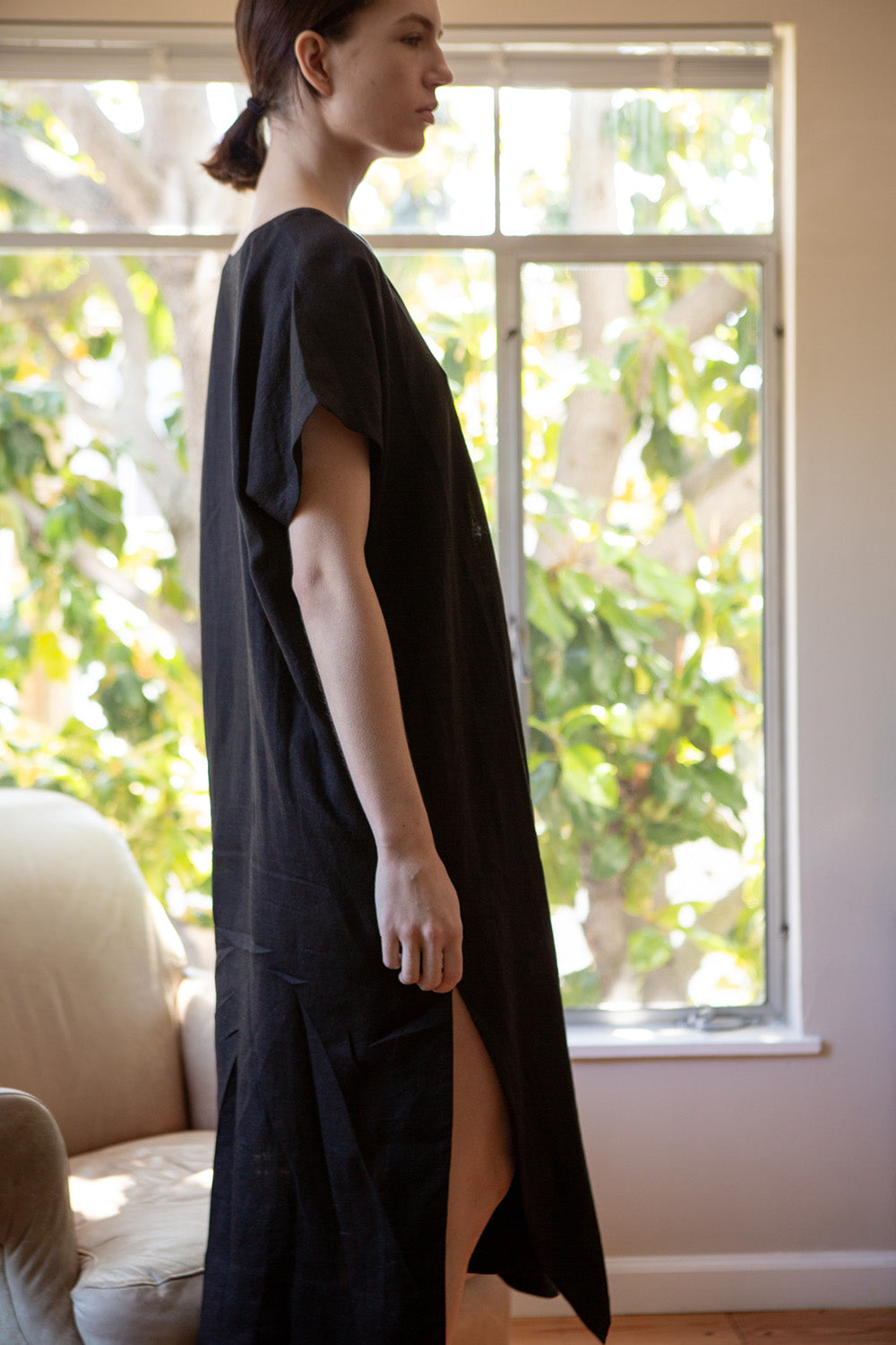 Girard Embroidered Caftan In Serpens Black Linen
