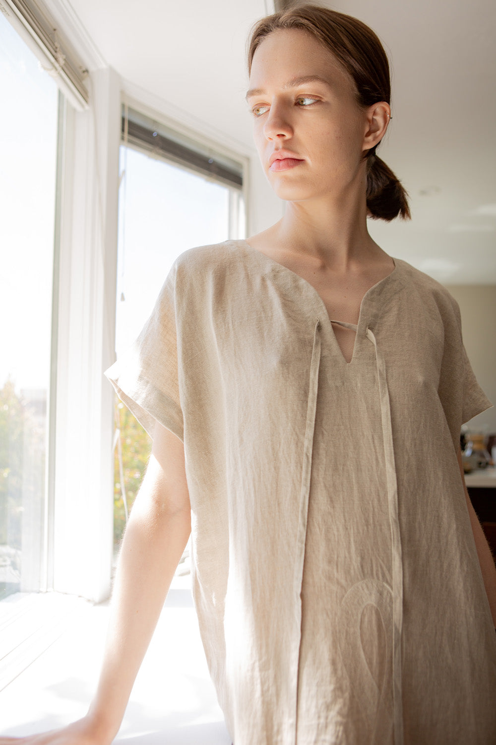 Girard Embroidered Caftan In Serpens Natual Linen