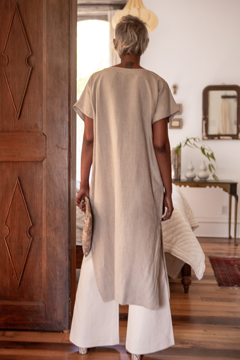 Girard Embroidered Caftan In Serpens Natural Linen