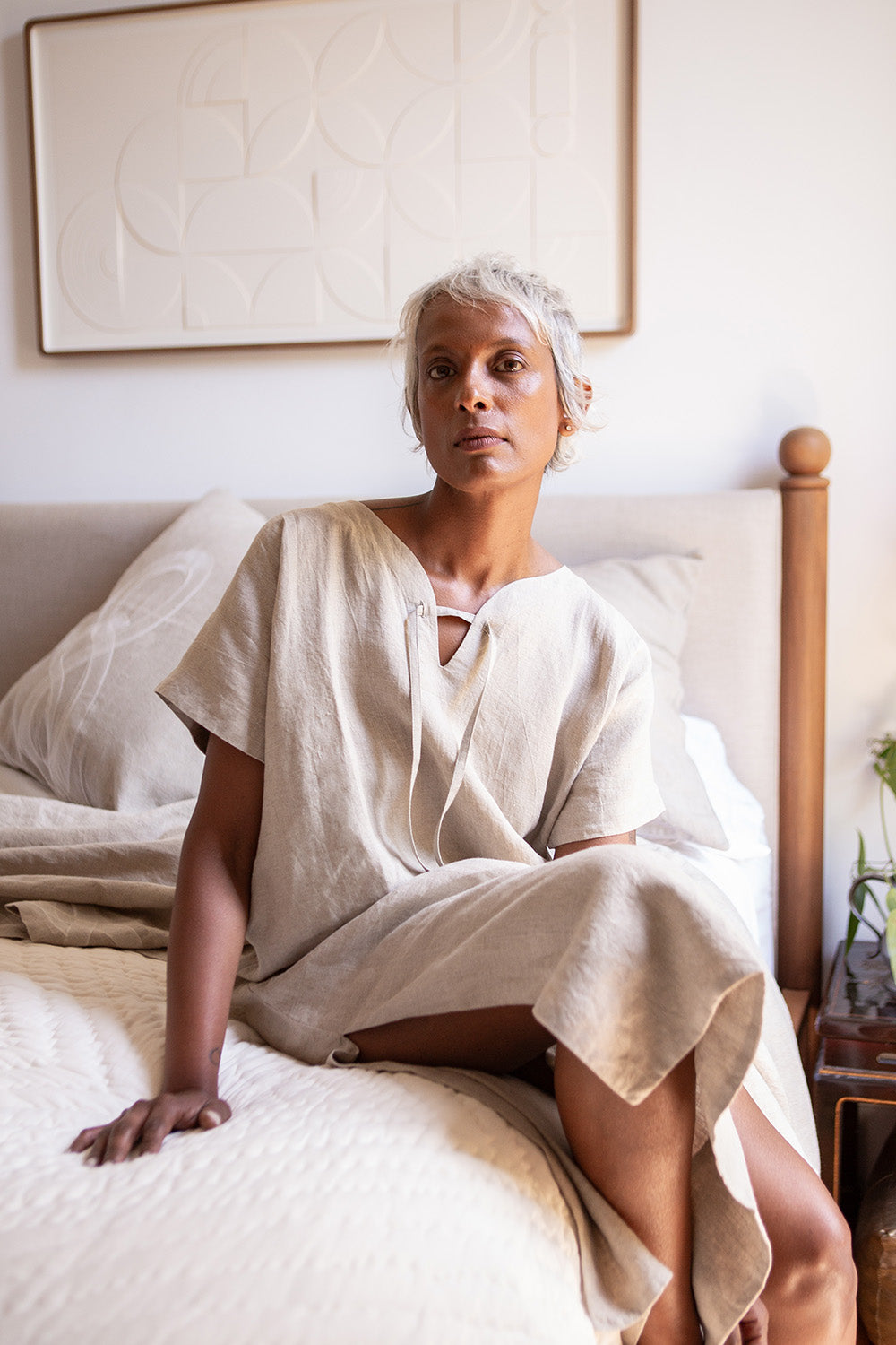 Girard Embroidered Caftan In Serpens Natural Linen
