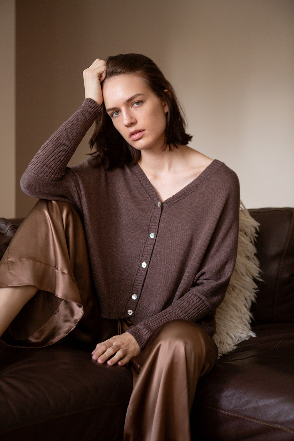 Grace Pima Cotton Cardigan in Driftwood