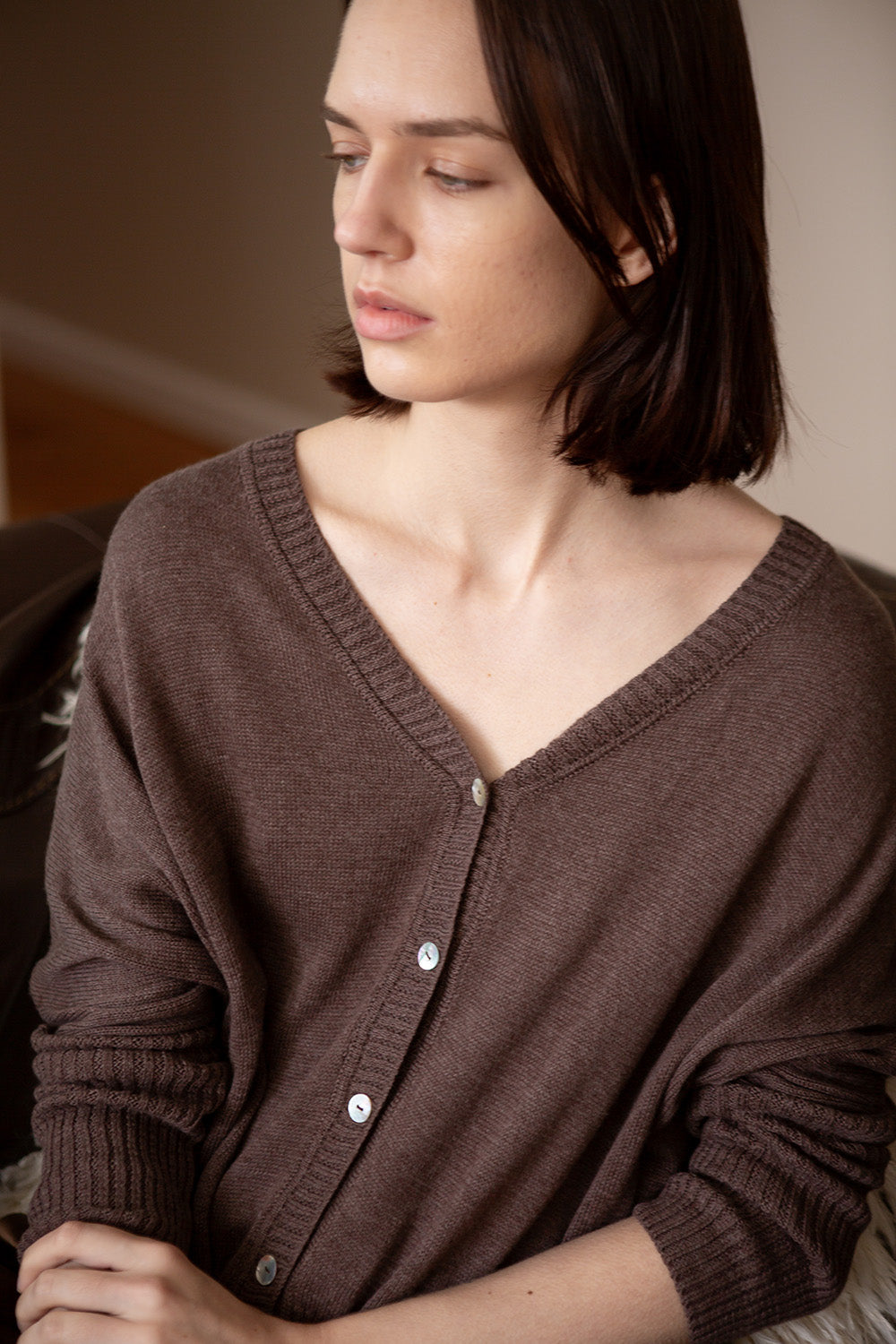Grace Pima Cotton Cardigan in Driftwood