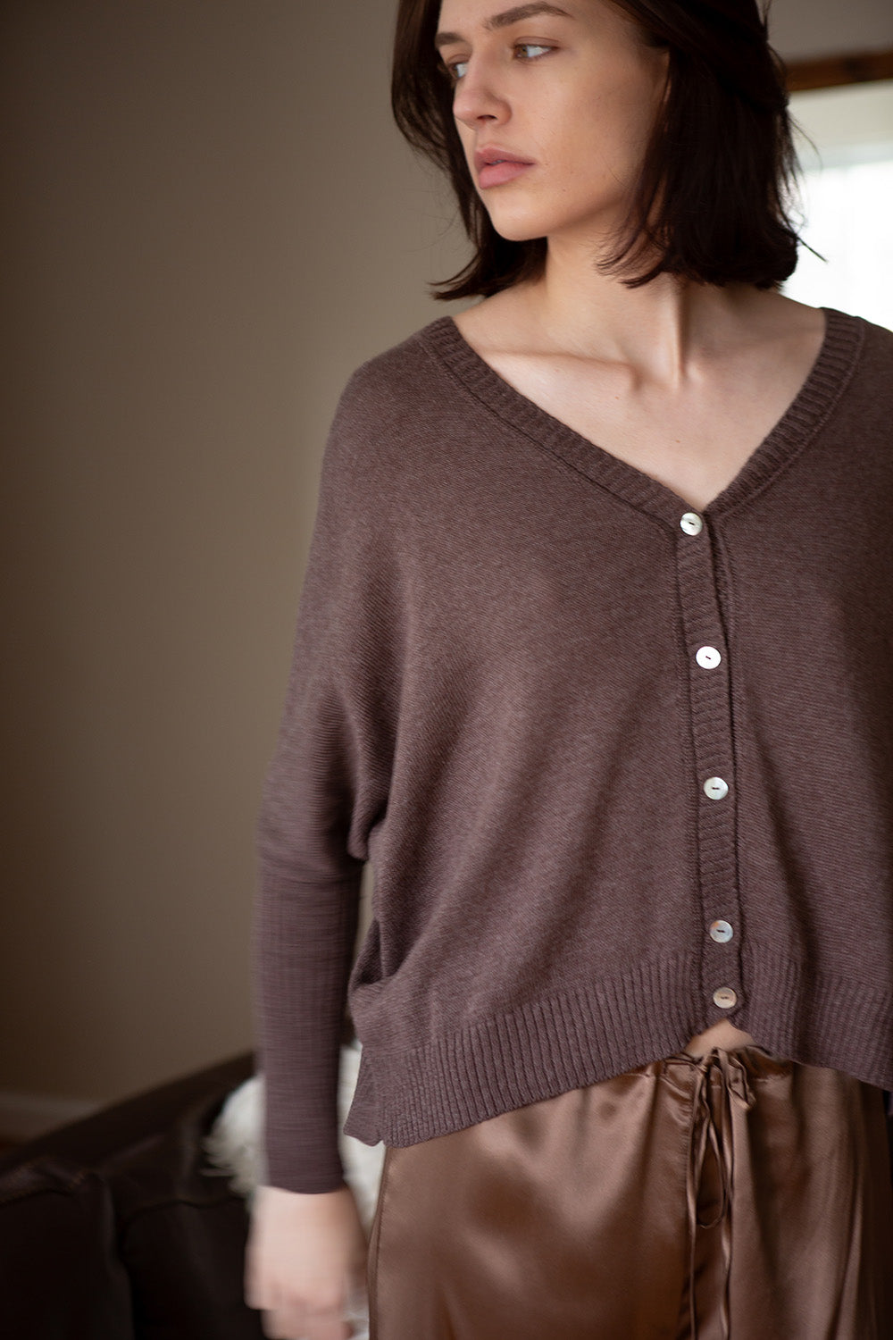 Grace Pima Cotton Cardigan in Driftwood