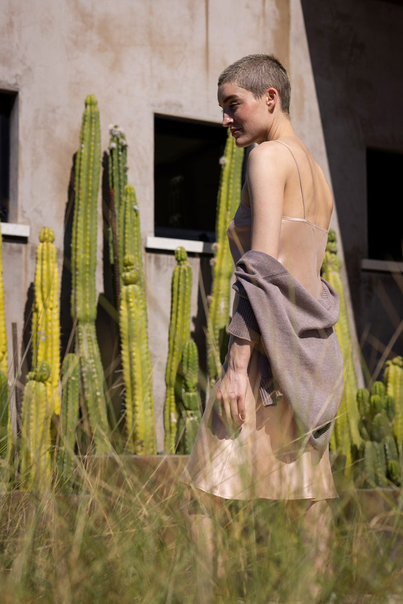 Greta Sueded Silk Charmeuse Slip Dress In Cameo