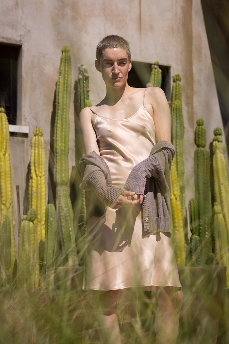 Greta Sueded Silk Charmeuse Slip Dress In Cameo