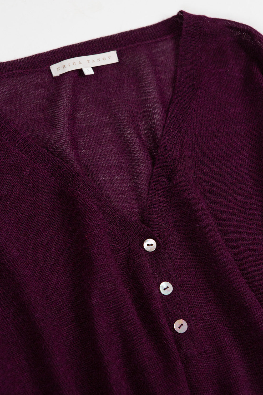 Alpaca V Neck Henley in Aubergine