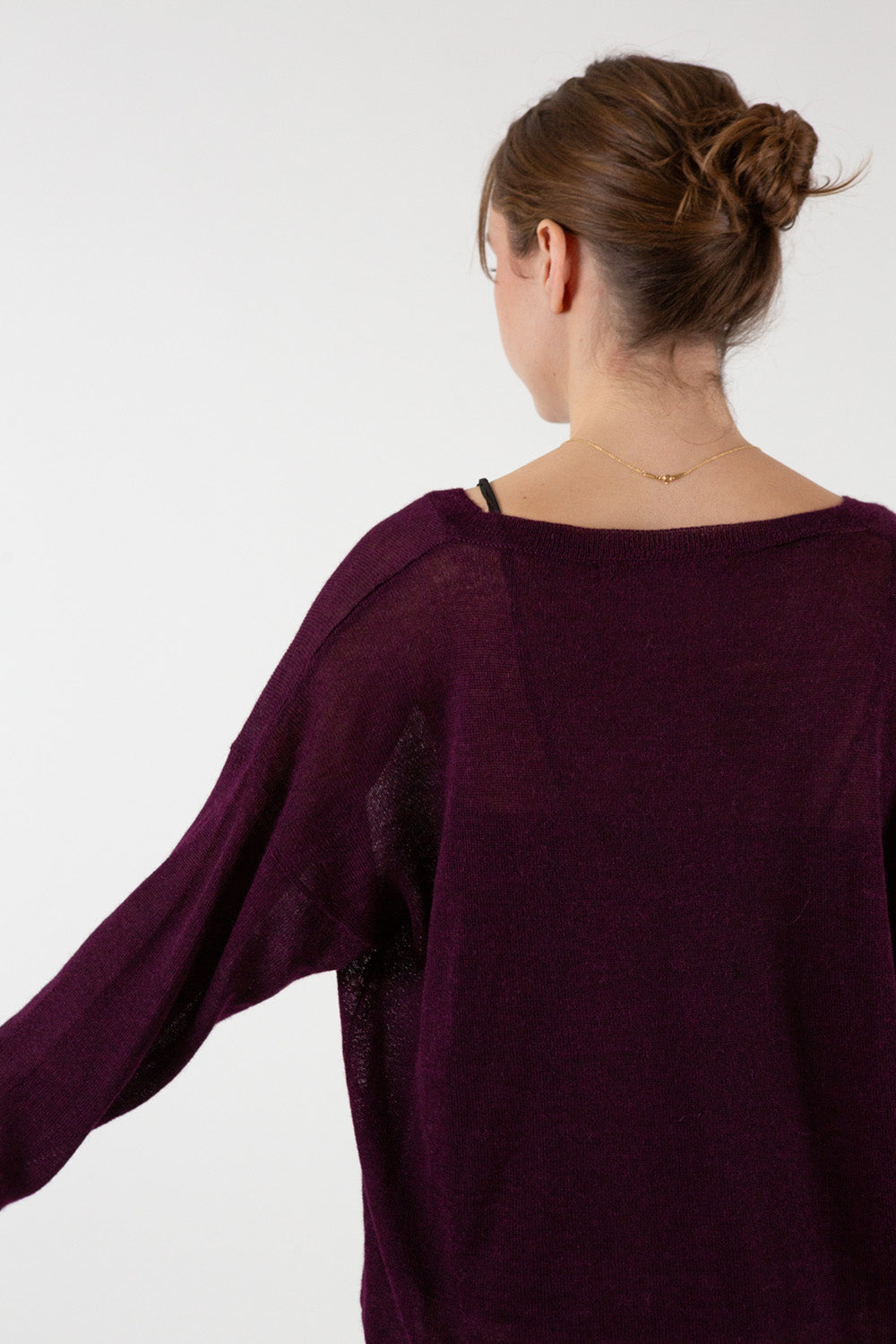 Alpaca V Neck Henley in Aubergine