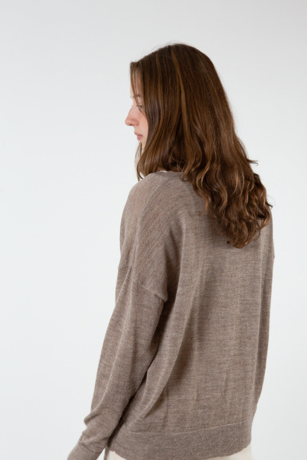 Alpaca V Neck Henley in Fawn