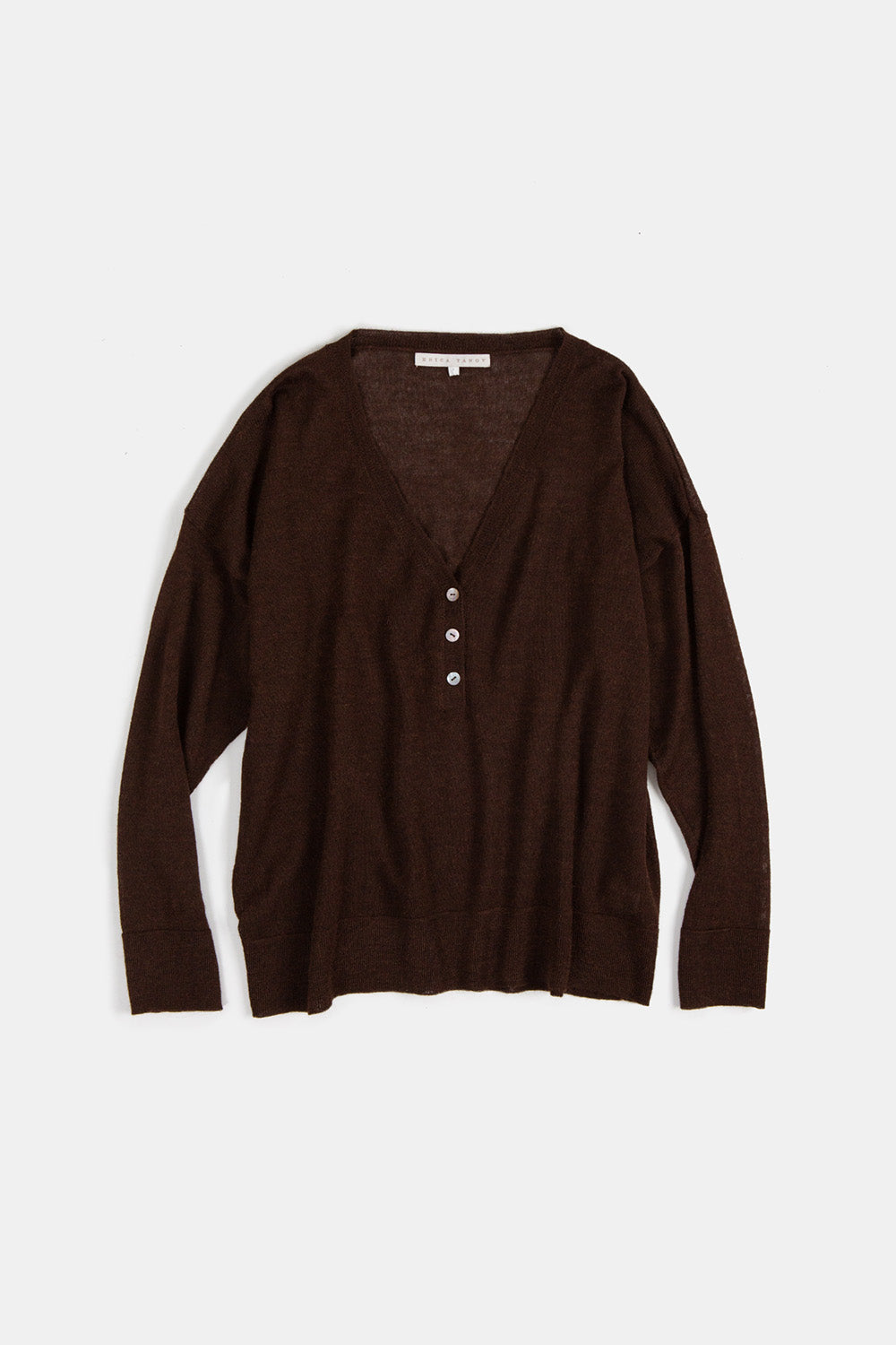 Alpaca V Neck Henley in Nocino