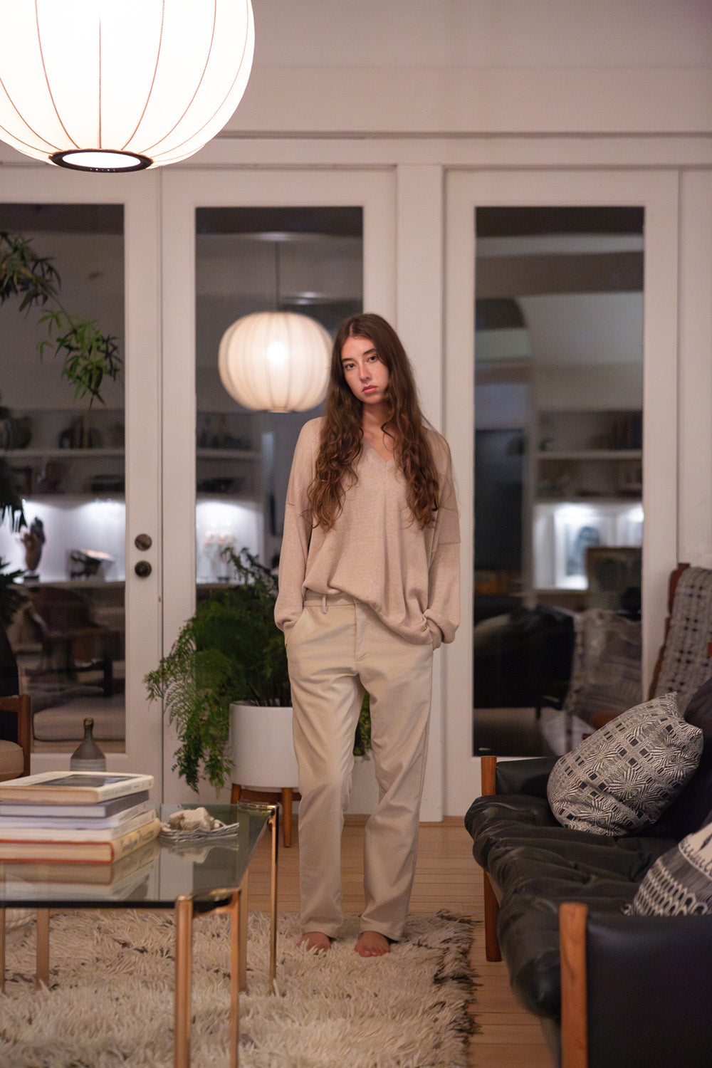 Hudson Cotton Velvet Pant In Porcelain