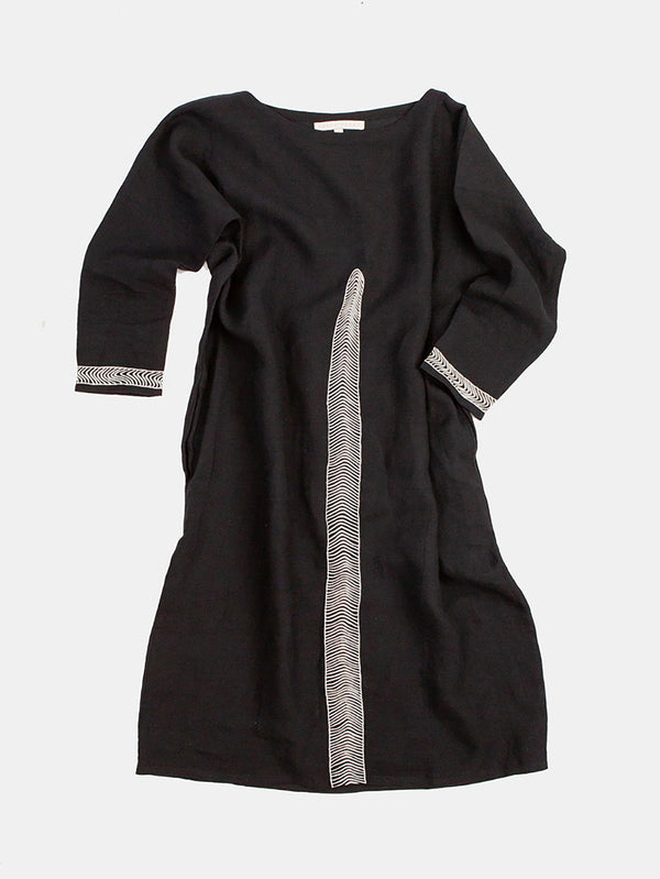 Ines Embroidered Linen Dress In Black