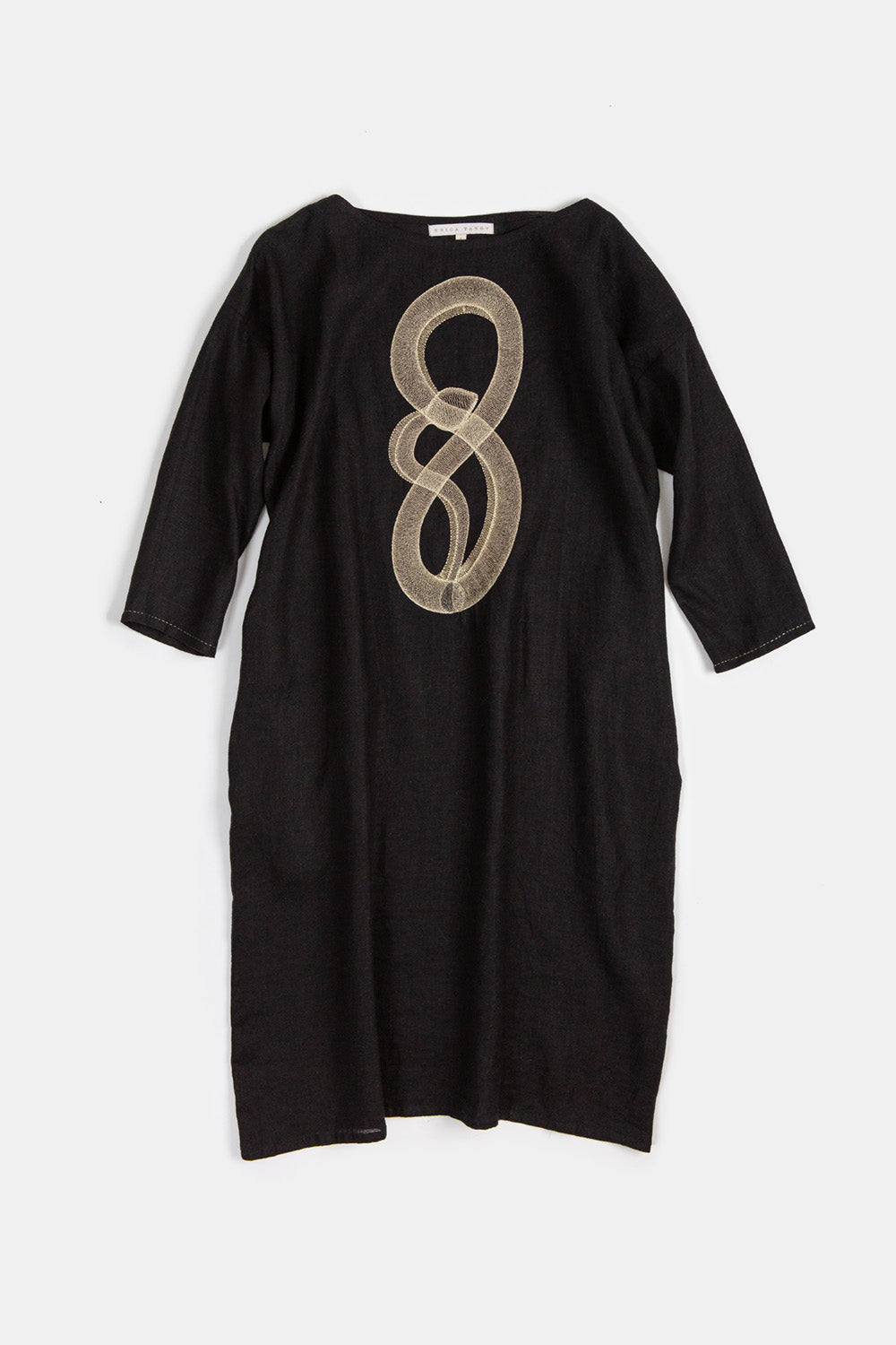 Ines Embroidered Dress In Serpens Black Linen