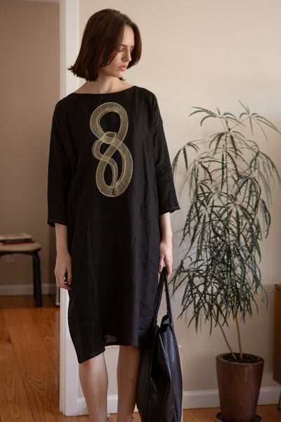 Ines Embroidered Dress in Serpens Black Linen 3