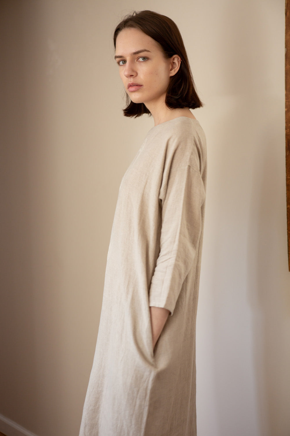 Ines Embroidered Dress In Serpens Natual Linen