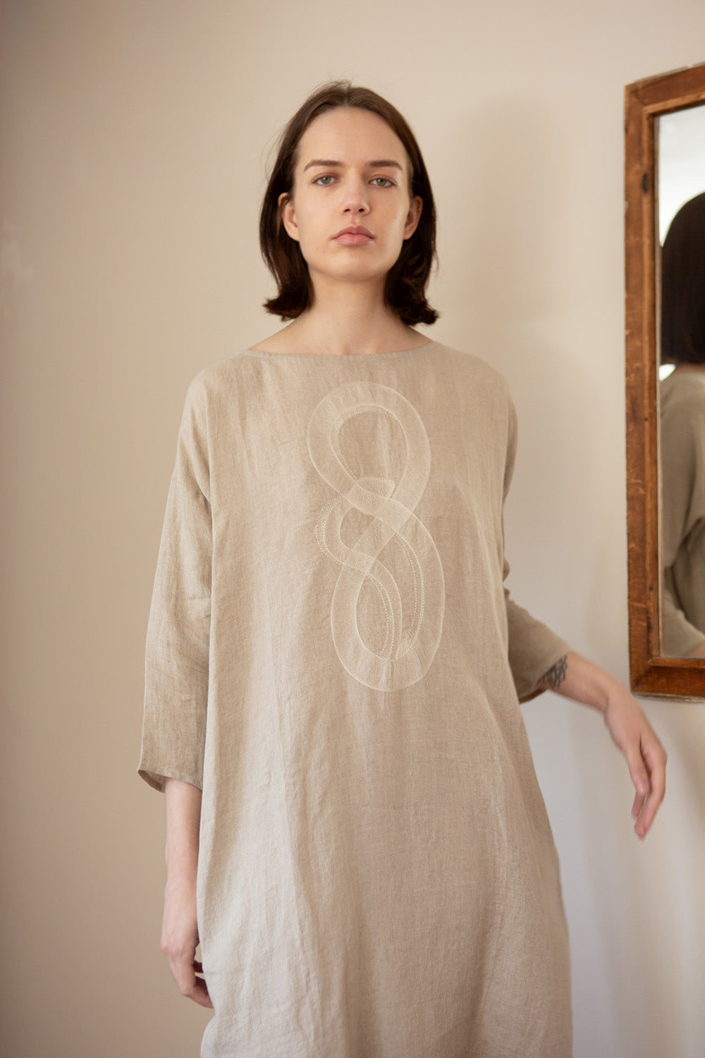 Ines Embroidered Dress In Serpens Natual Linen