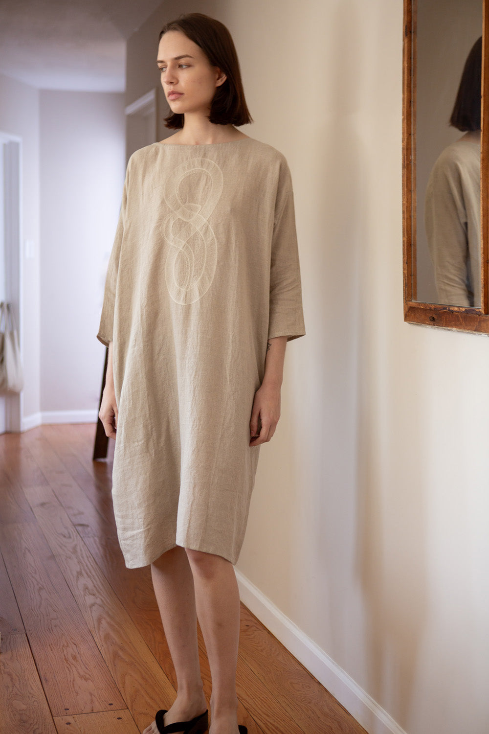 Ines Embroidered Dress In Serpens Natual Linen