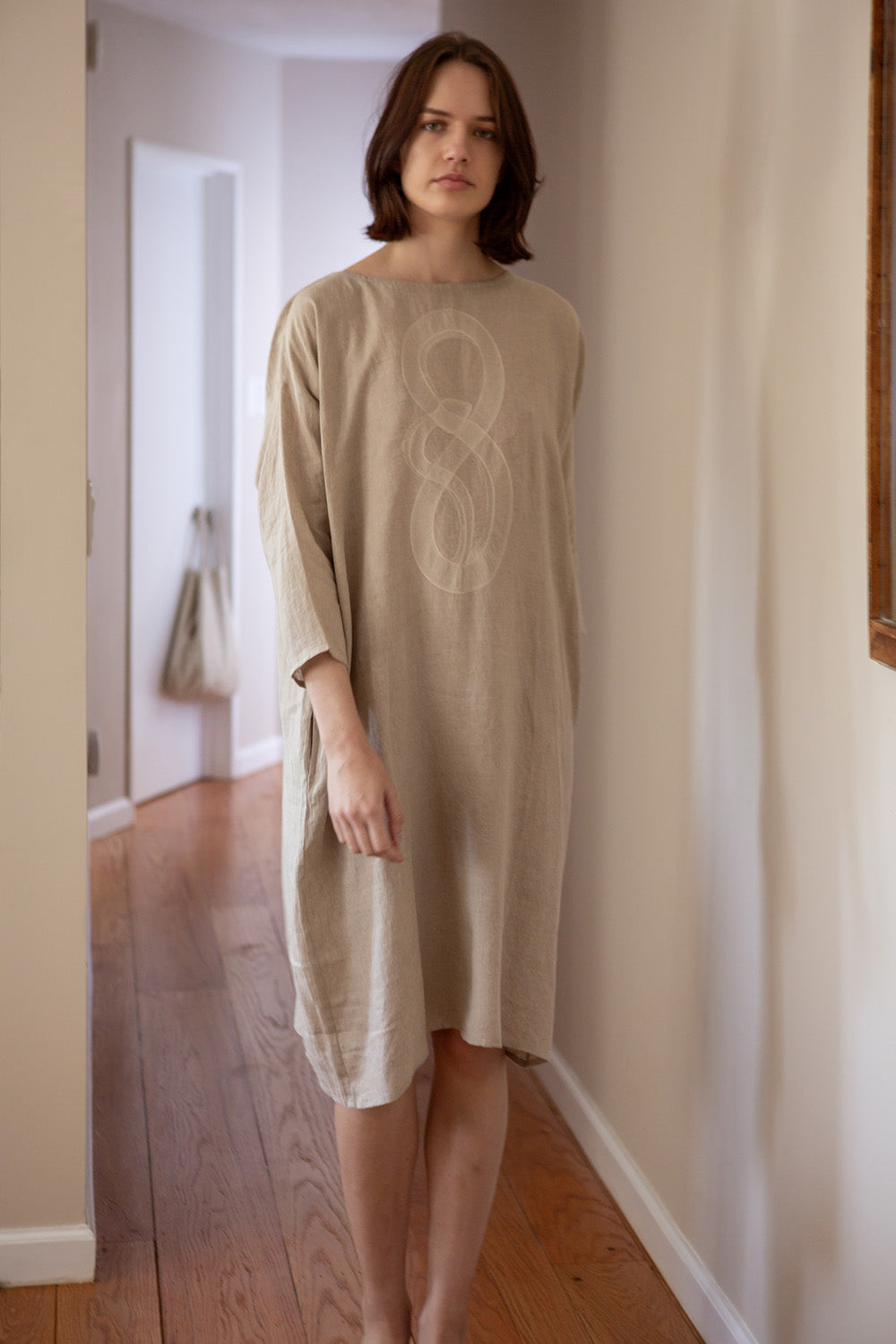 Ines Embroidered Dress In Serpens Natual Linen
