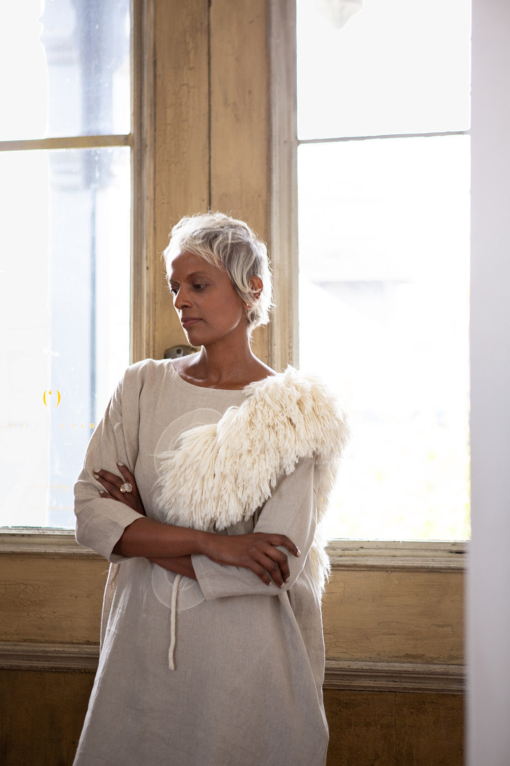Ines Embroidered Dress In Serpens Natural Linen