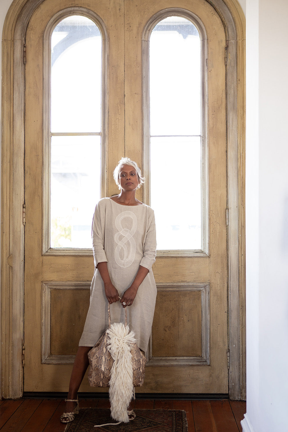 Ines Embroidered Dress In Serpens Natural Linen