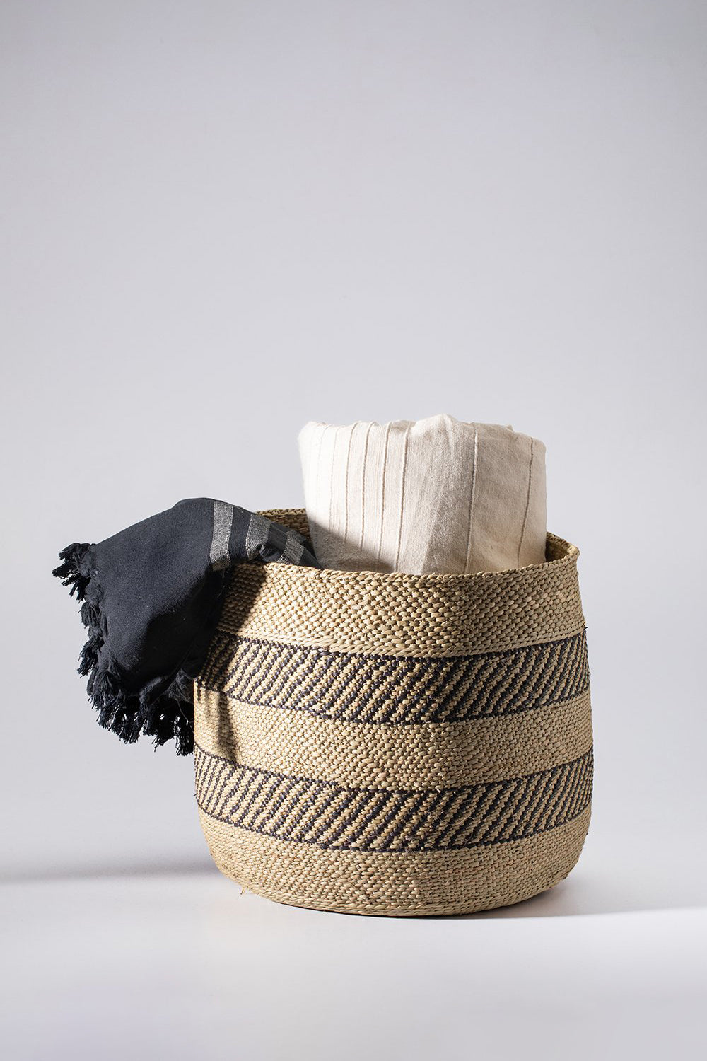 Medium Iringa Stripe Basket in Natural & Black
