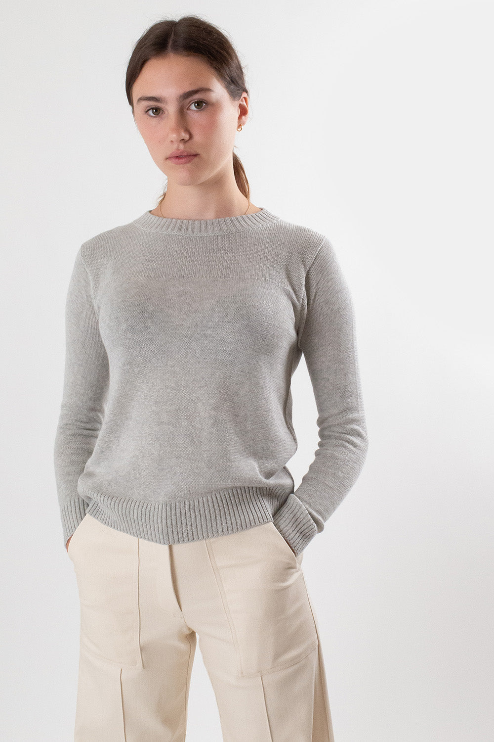 Isla Pima Cotton Sweater In Light Grey